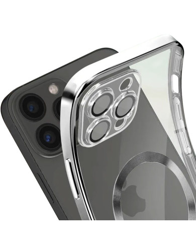 Husa Plating - iPhone 14 Pro Max - silicon cu MagSafe, Slim, Clear | Silver