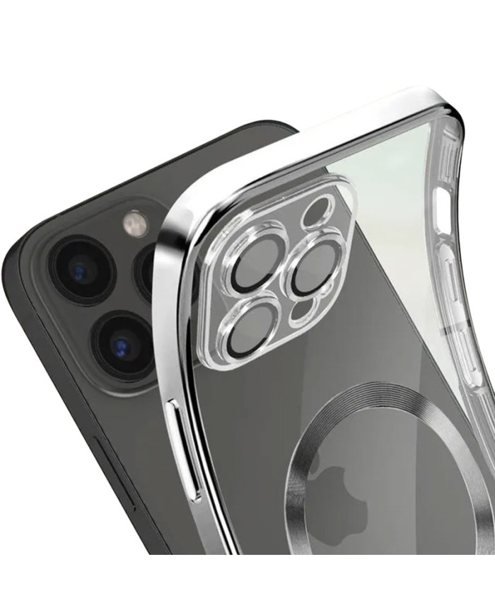 Husa Plating - iPhone 14 Pro Max - silicon cu MagSafe, Slim, Clear | Silver