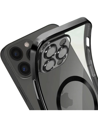 Husa Plating - iPhone 14 Pro Max - silicon cu MagSafe, Slim, Clear, Black