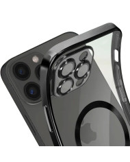 Husa Plating - iPhone 14 Pro Max - silicon cu MagSafe, Slim, Clear, Black