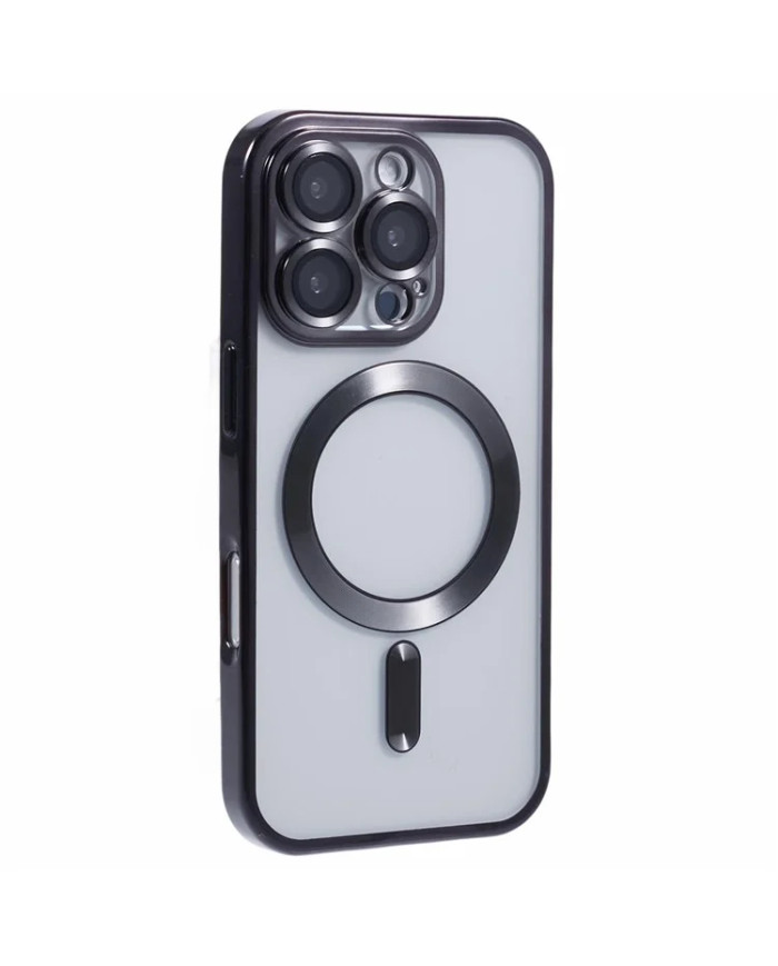 Husa Plating - iPhone 16 Pro Max - silicon cu MagSafe, Slim, Clear, Black