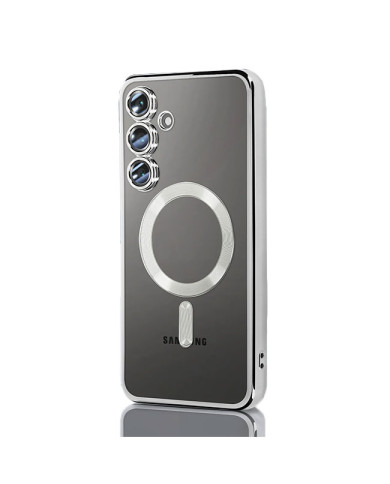 Husa Plating » Samsung S25, MagCase, TPU Clear, frame Silver