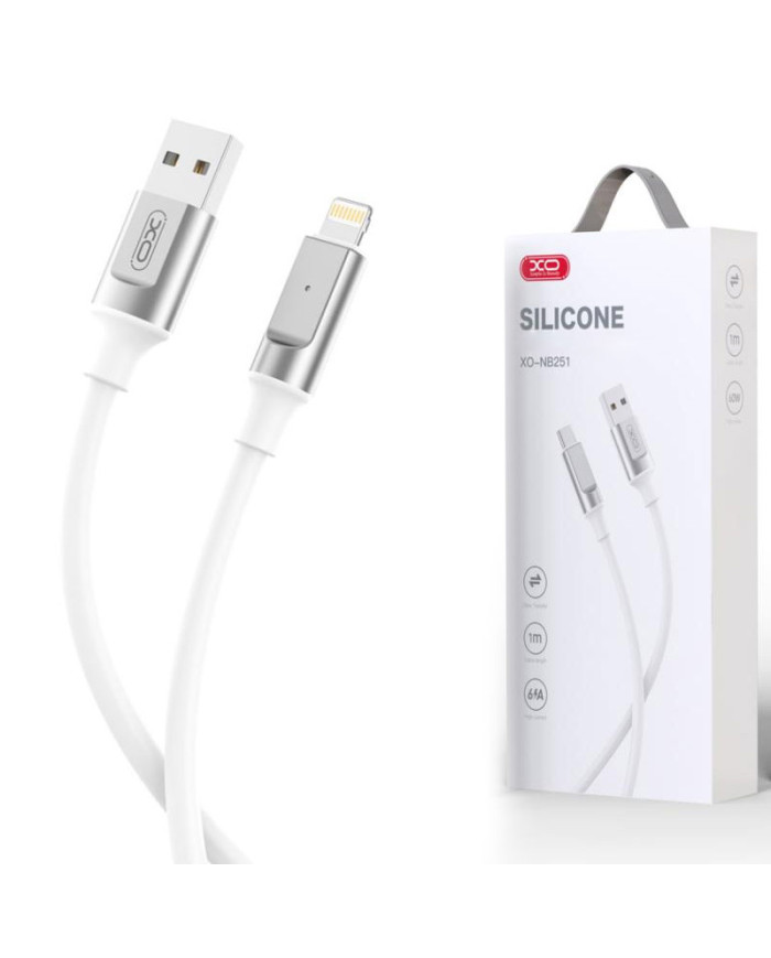 XO (NB251) - Cablu Date si Incarcare, USB-A la Lightning, 6A, Metallic, 1m, White