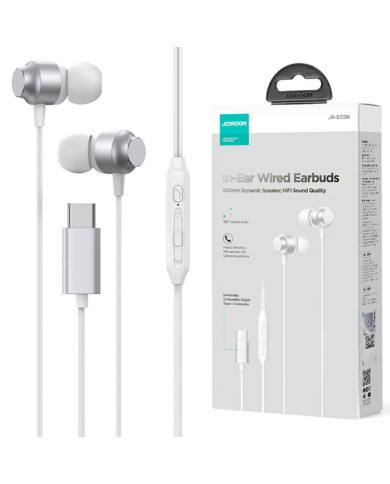 Joyroom (JR-EC06) - Casti cu Fir, In Ear, USB-C, 1.2m, Mic & Volume Key, HiFi | Silver