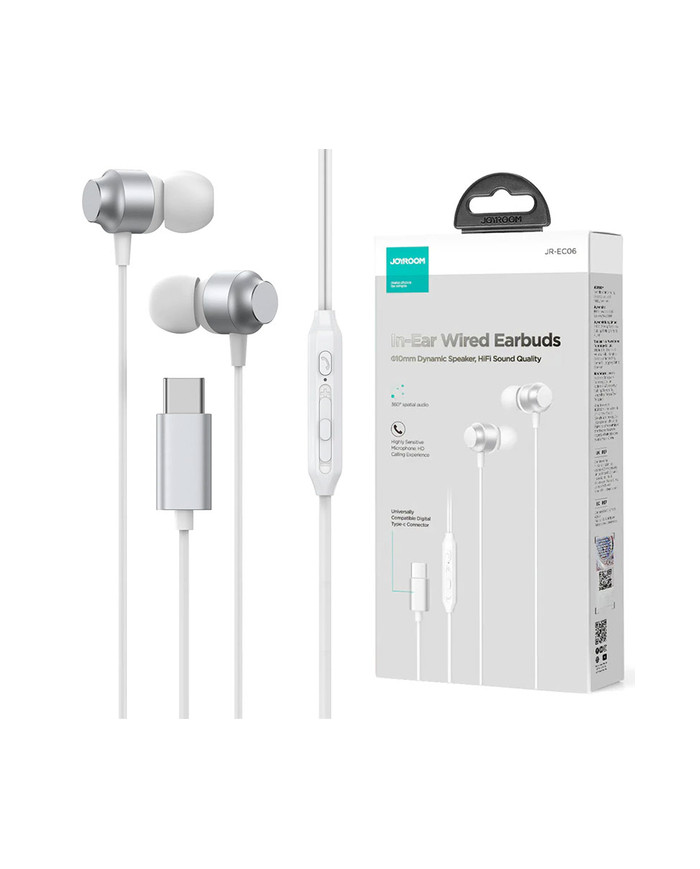 Joyroom (JR-EC06) - Casti cu Fir, In Ear, USB-C, 1.2m, Mic & Volume Key, HiFi | Silver