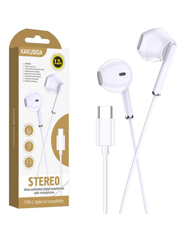Kaku (KSC-1295) - Casti cu Fir, In Ear, USB-C, 1.2m, Mic & Volume Key, White