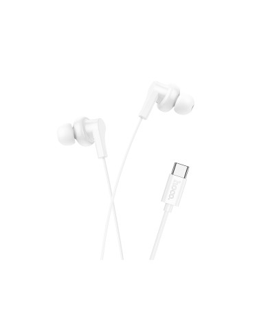 Hoco (M114) - Casti cu Fir, In Ear, USB-C, 1.2m, Mic & Volume Key, White