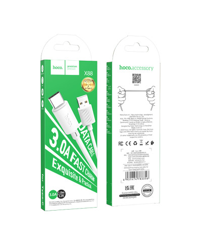 Hoco (X88) - Cablu Date si Incarcare, USB-A la USB-C, 18W, 2.4A, 1m, White